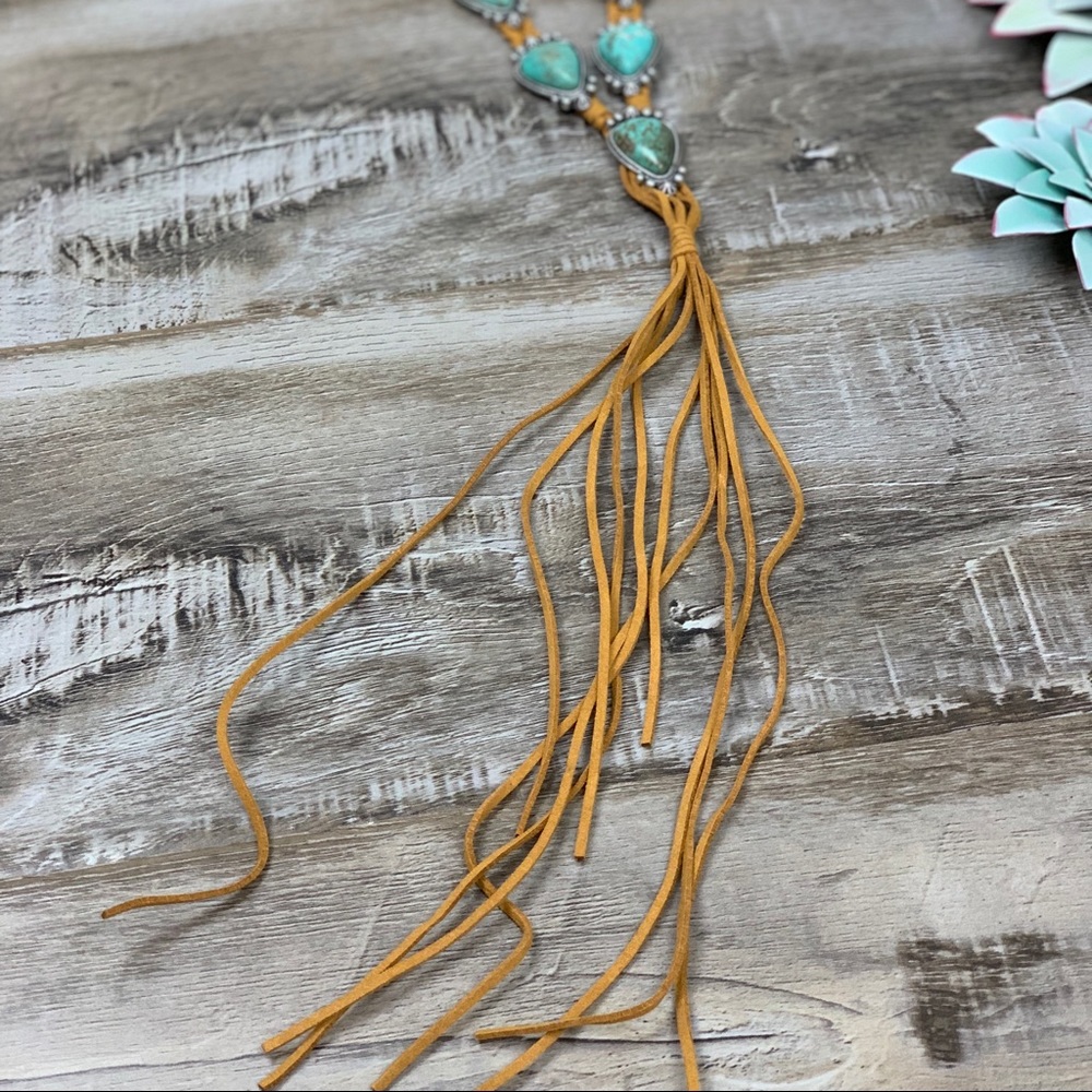 Tried & True Turquoise Suede Tassel Necklace - Picture 7 of 8
